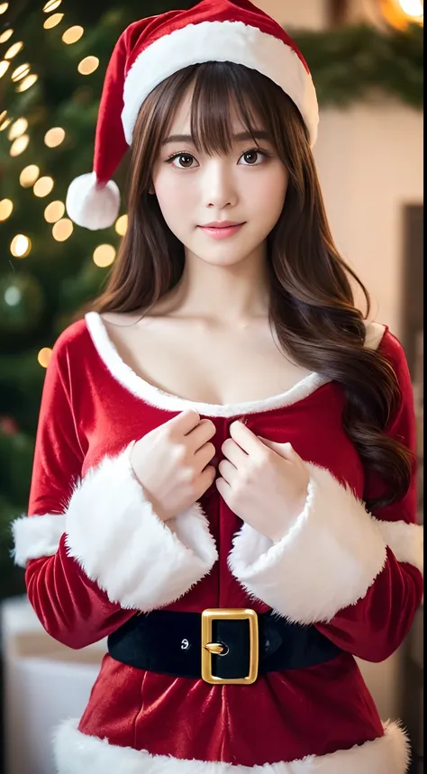 tre anatomically correct,Masterpiece of,High image quality,(Cute Santa Claus costumes:1.5),(The material of the costume is fine velvet:1.4),(The white fur part of the costume is mink., Accentuate the fluffiness:1.4),20 years old, Japan Female, (Random post...