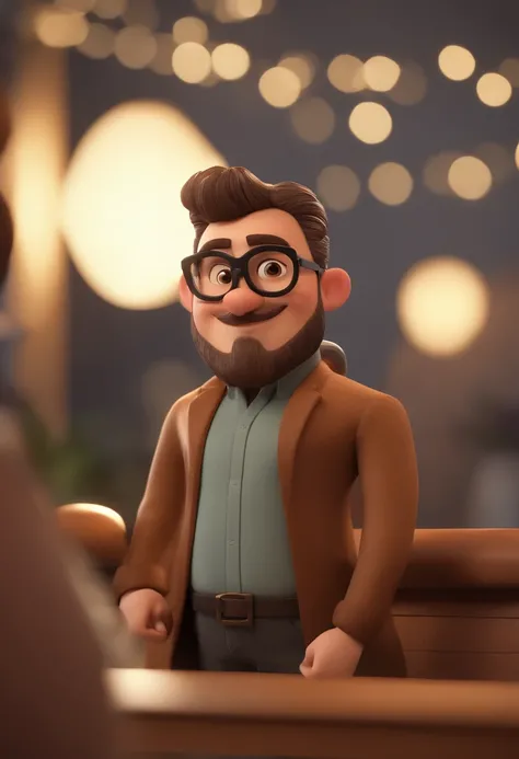 Cartoon character of a bearded man with round black glasses and a black shirt, animation character, Caractere estilizado, animation style rendering, 3D estilizado, Arnold Maya render, 3 d render stylized, toon render keyshot, Personagem 3D, Personagem 3D, ...