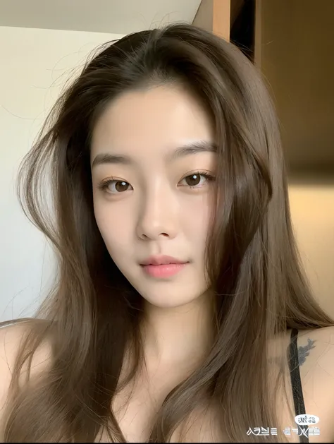 A closeup of a woman with long hair and a bra top, maquiagem coreana popular, young adorable korean face, Mulher sul-coreana bonita, jennie blackpink, korean face features, maquiagem sul-coreana popular, menina coreana, beautiful aesthetic face, mulher cor...