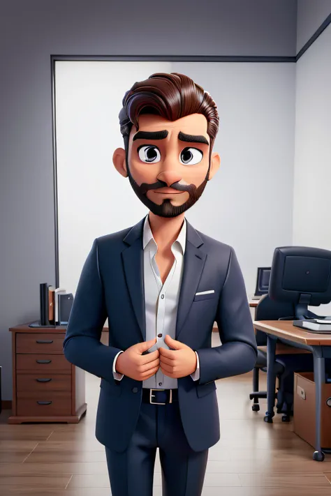 Bearded man in black suit adjusting shirt collar in an office, bonito e elegante, homem bonito, terno preto, De barba e bigode baixo, Cantor Maluma, Foto de um ensaio promocional, Directed by: Robbie Trevino, fazendo uma pose elegante, Retrato promocional,...