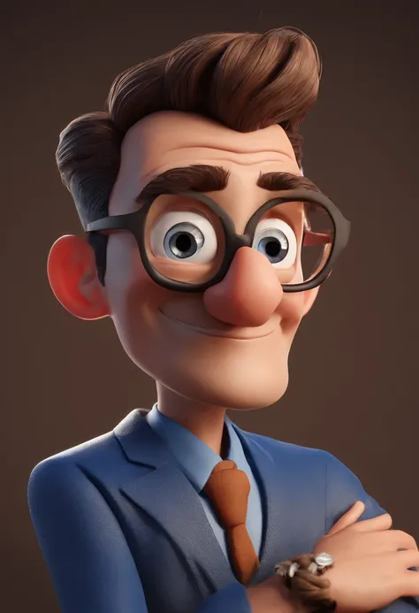 Cartoon character of a man with black glasses and a blue shirt, animation character, Caractere estilizado, animation style rendering, 3D estilizado, Arnold Maya render, 3 d render stylized, toon render keyshot, Personagem 3D, Personagem 3D, 3d rendering st...