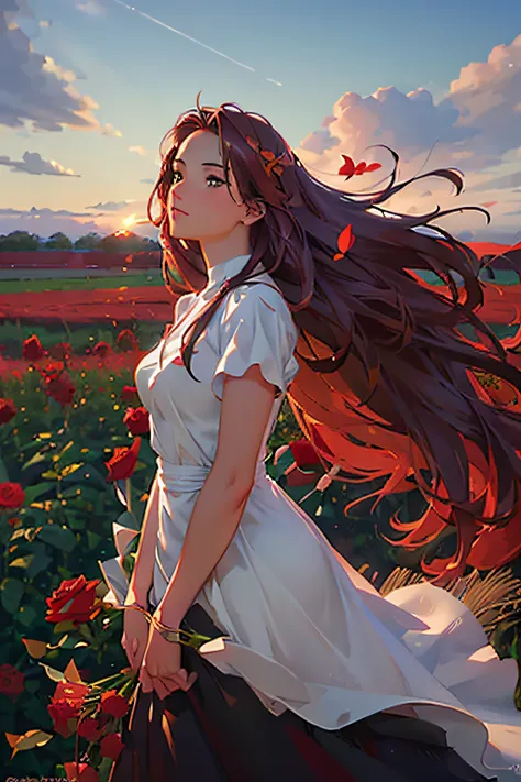 (high quality:1.2),ultra-detailed,(realistic,photorealistic,photo-realistic:1.37),movie poster,female angel figure,standing alone,wheat field,red sunset,rose bouquet,Disney Pixar-inspired,magical,ethereal,strong wings,flowing gown,hair blowing in the wind,...