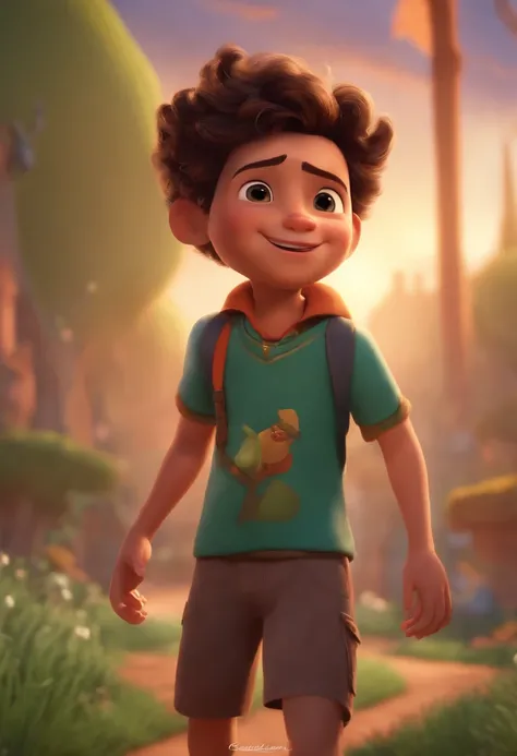 Image of a boy for a story in a YouTube video in Pixar format, Hes the little allabester, Hes the class leader, Hes outgoing, Playful and gets up for a lot of things, cabelo curto