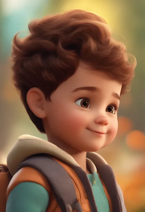 a happy cute kid standing short hair, vestindo uma fantasia espacial, , fundo branco, barnet, tom, Estilo Pixar, ..3d, desenhos animados, rosto detalhado, asymmetrical 16k