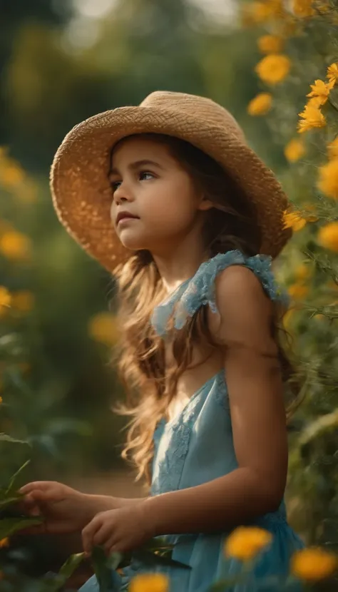 Low angles、campo de hierba、Una colina、cielo azul, petite young child girl