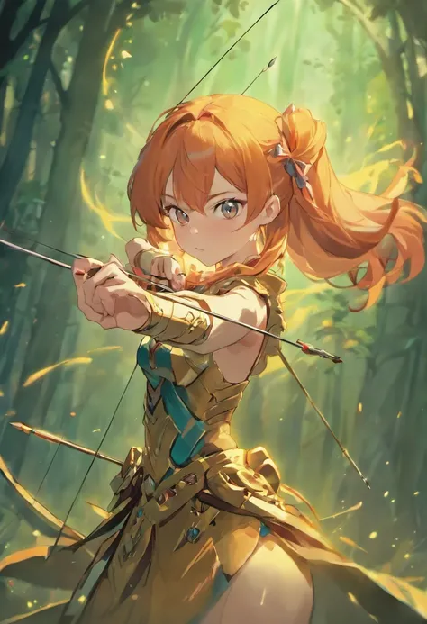 a ginger warrior princess aiming a bow and arrow