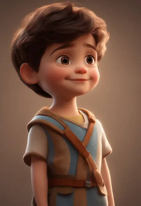 a happy cute kid standing short hair, vestindo uma fantasia espacial, , fundo branco, barnet, tom, Estilo Pixar, ..3d, desenhos animados, rosto detalhado, asymmetrical 16k