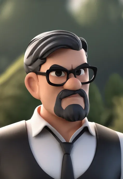 Cartoon character of a man with black glasses and a black polo shirt, cabelo liso, With beard and old school tattoo on his arm, animation character, Caractere estilizado, animation style rendering, 3D estilizado, Arnold Maya render, 3 d render stylized, to...