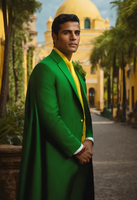 Casimiro miguel apresentador Jovem de 27 anos Presidente do Brasil com faixa de presidente verde e amarelo e terno preto ultra realista parecendo uma foto