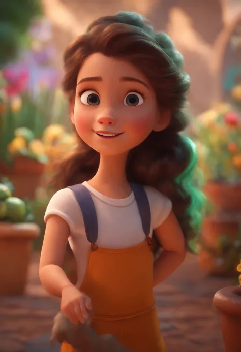 Image of a girl for a story in a YouTube video in Pixar format, Shes the little allabester, Ela ama desenhar cogumelos, Hes outgoing, Playful and gets up for a lot of things, cabelo curto