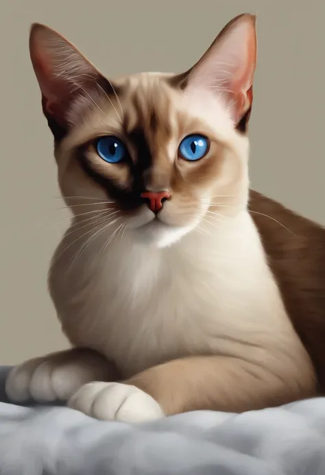 Havia um gato sentado ao lado de um copo de leite, Gato bebendo leite, Illustration of 1 red-tipped Siamese cat, olhos azul-acinzentados, Ultra-realistic illustrations, Ultra-realistic illustrations, hypperrealistic illustration, Um gato. Pintura realista,...