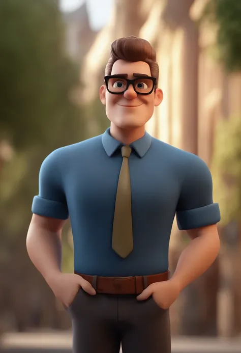 Cartoon character of a man with black glasses and a blue shirt, animation character, Caractere estilizado, animation style rendering, 3D estilizado, Arnold Maya render, 3 d render stylized, toon render keyshot, Personagem 3D, Personagem 3D, 3d rendering st...