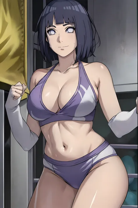 poster, anime style, hires ((wrestling ground)), (hinata(boruto), (female wrestler), (slender body, sweating, tired), mature woman, milf, (bikini, ultra detailed pro wrestling gear) victorious, gorgeous, winner, kind face, smile, closed mouth, (pale skin, ...