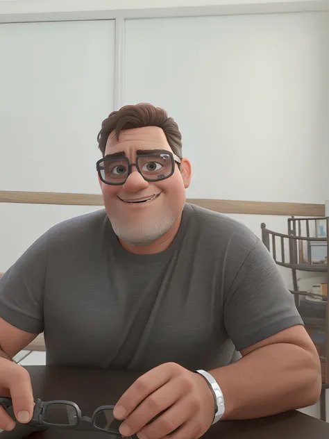 um homem com 46 anos, wearing goggles, estilo disney pixar