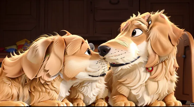 2 Goldens Retrivers bem velhinhas, estilo Disney Pixar, Alta qualidade e melhor qualidade.