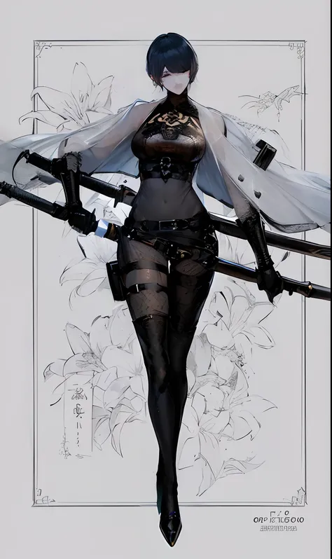 um desenho de uma mulher com uma espada e um vestido, por yang j, 2b nier automata, directed by: ren xiong, female action anime ...