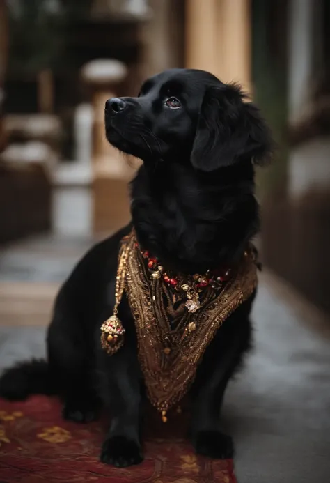 Cachorro preto sorrindo, fundo branco