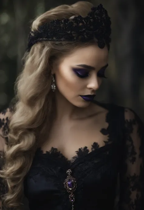 A Gothic Negro, , , com um cabelo pavor, , , Villain, , , roupas pretas com detalhe roxo, , , as roupas seguem um estilo vitoriano.