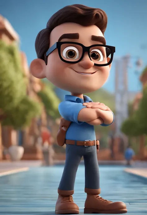 Cartoon character of a man with black glasses and a blue shirt, animation character, Caractere estilizado, animation style rendering, 3D estilizado, Arnold Maya render, 3 d render stylized, toon render keyshot, Personagem 3D, Personagem 3D, 3d rendering st...