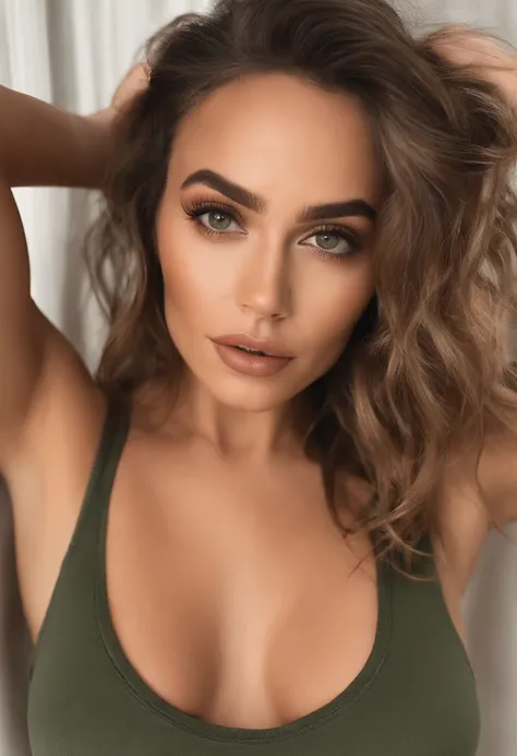 Arafed 25-year-old woman in matching tank top and panties, Chica sexy con ojos verdes, Retrato Sophie Mudd, cabello rubio y ojos grandes, selfie de una mujer joven, Ojos del dormitorio, Violeta Myers, sin maquillaje, Maquillaje natural, staring directly in...