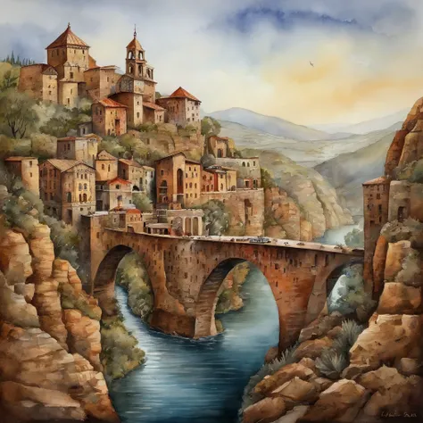 ((masutepiece)),((best quality)),((alto detique)),((Realistic,)) cidades da era industrial, Cidades europeias、Deep Canyon no meio, architectural streets, Bazares,Tenda Vermelha、 Ponte, Dia chuvoso, nevoento、Steampunk, Arquitetura europeia