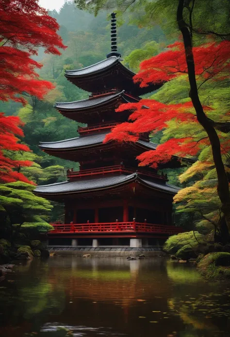 Japanese temple in the middle of the forest,