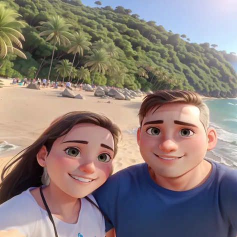 uma selfie de um casal jovem na praia