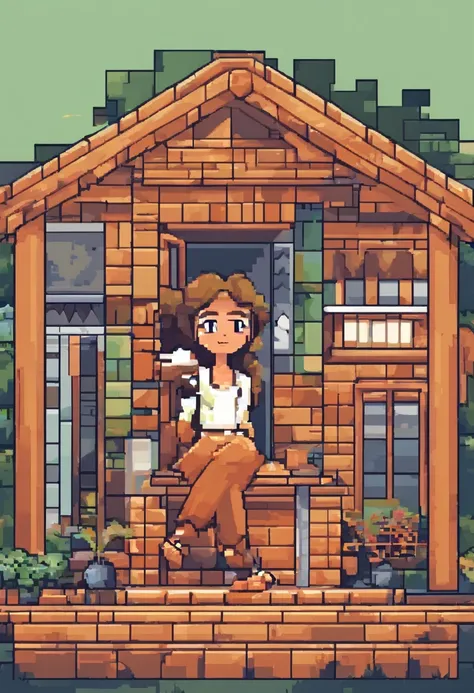 Aesthetic woman: Marcia, aproximadamente 41 anos de idade, cabelo longo estilo Disney, olhos castanhos e sorrisos. garota: longos cabelos pretos e olhos azuis. scenecy: Miguel and Giovana are in a cozy little house in the valley, ao fundo um dia ensolarado...