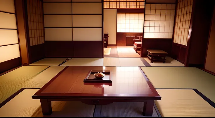 High-definition photos、Long-established ryokan、Luxury Ryokan、Japanese style architecture、Tatami mats、coat、Room with garden view、Spacious corridor、High-end seating table、Calm daily life、Nobody is there。