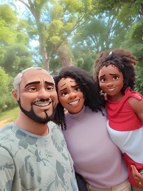 Homem de pele parda com barba, Black Woman and Child Curly Hair Black, Disney Pixar-style family, alta qualidade, melhor qualidade