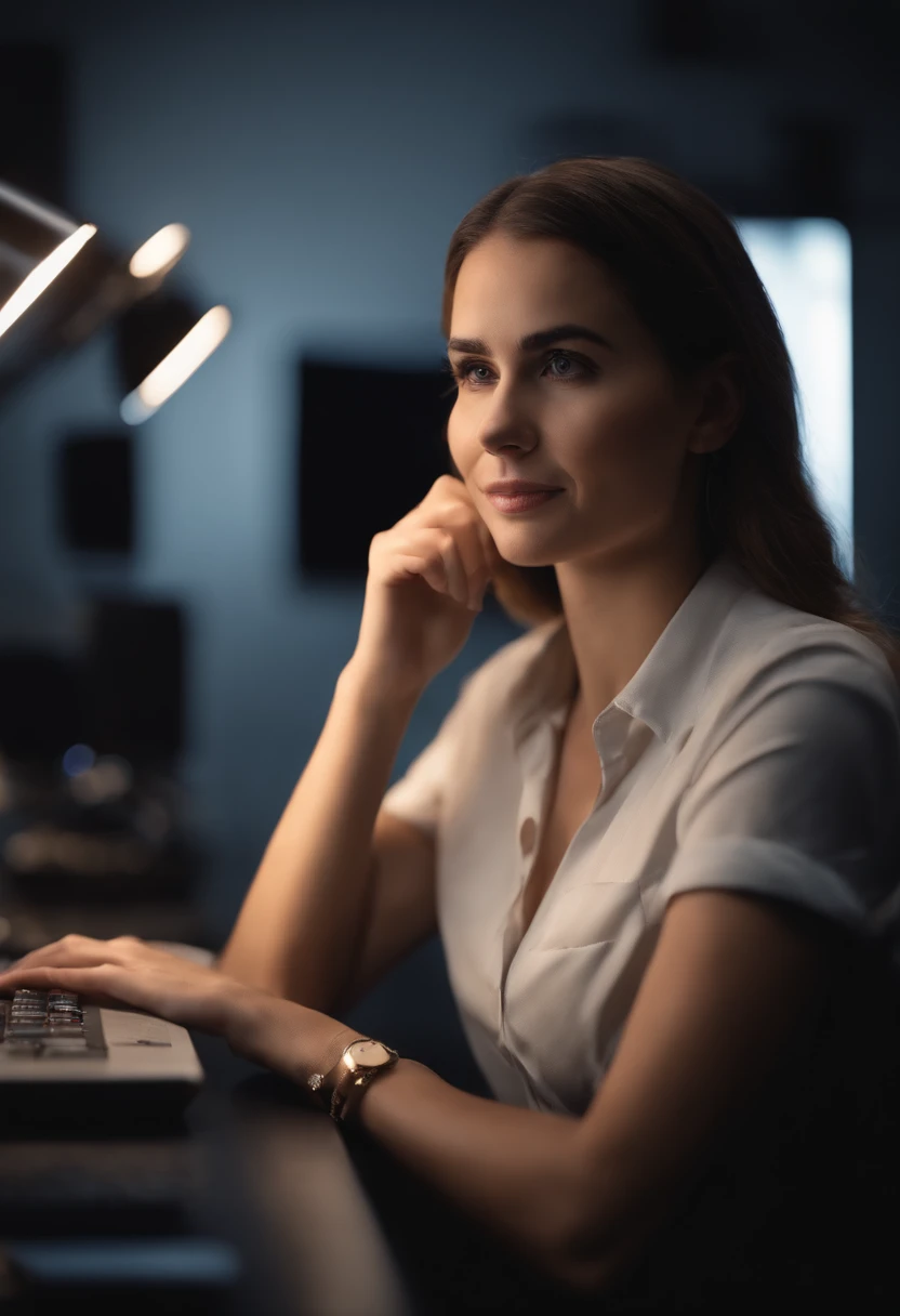 A young woman working in marketing with state-of-the-art products