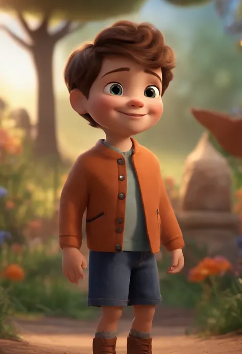 a happy cute kid standing short hair, vestindo uma fantasia espacial, , fundo branco, barnet, Tom, Estilo Pixar, ....3d, desenhos animados, rosto detalhado, asymmetrical 16k