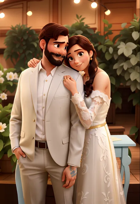 Homem de terno e mulher de vestido de noiva, apaixonados, Disney pixar |