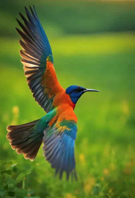 Birds passing in the middle of green pastures and plantations