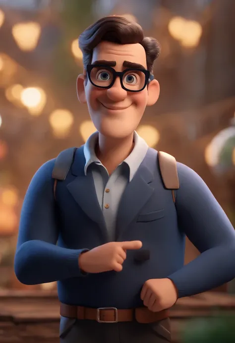 Cartoon character of a man with black glasses and a blue shirt, animation character, Caractere estilizado, animation style rendering, 3D estilizado, Arnold Maya render, 3 d render stylized, toon render keyshot, Personagem 3D, Personagem 3D, 3d rendering st...