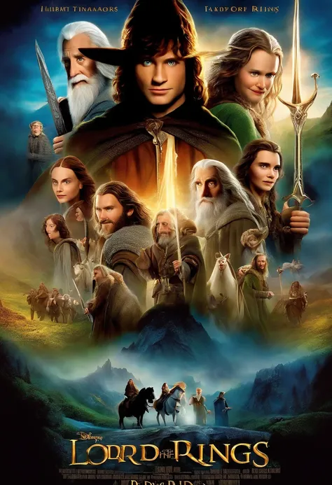 a 3d pixar disney style movie poster with the a happy The Lord of the Rings