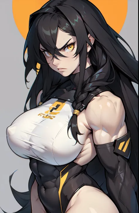 (((((1 girl))))) angry very long hair pale skin black hair yellow eyes ((((muscular)))) huge breasts