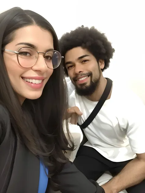 Smiling woman with glasses and a man with beard, Directed by: Nandor Soldier, Parece Fabiula Nascimento, In Sao Paulo, Casal feliz, Malika Favre, caio santos, com afro, andrea rocha, casal sorridente, back to us, both smiling for the camera, Mulher de 30 a...