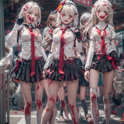 (((SFW, NSFW STILL SHOW, 12 Tiny Girls in a row:1.2, Shibuya Hachiko-mae scramble crossing on Halloween:1.2))), ((masterpiece:1.2, best quality, photorealistic:1.37)), { (Standing Full Body:1.2)|(from below:1.2) }, { bandaged full body | Cut-off Sailor Uni...