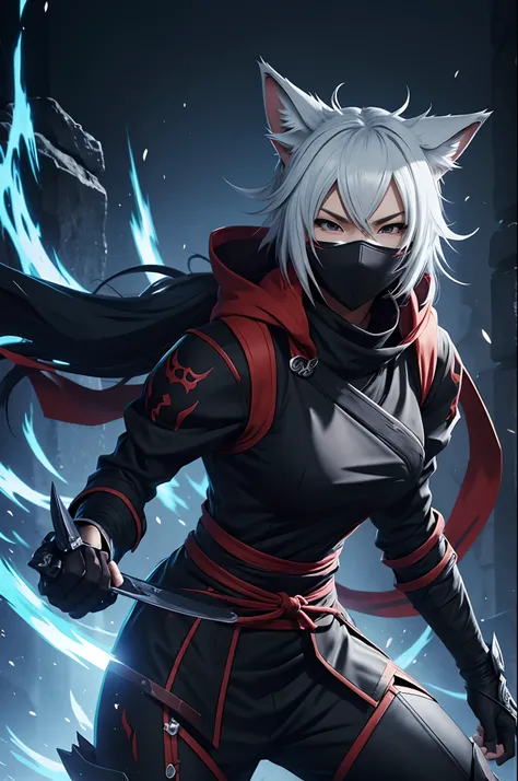 person ninja wolf anime, best quality ,card game, skill power detailed