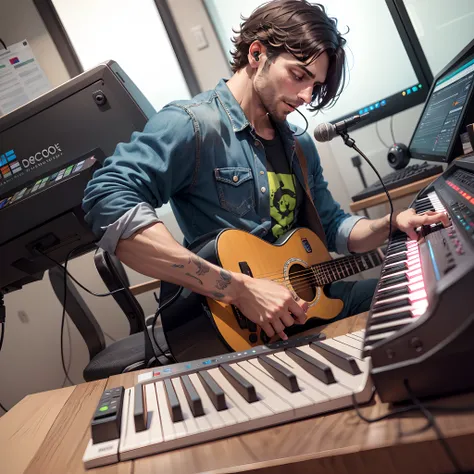 Homem tocando teclado musical