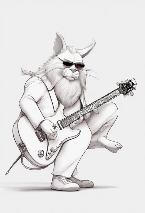 Personagem de desenho animado, 3d,Estilo capa filme pixar, homem 30 anos, branco, cabelo samurai, barba, 3d pixar, sunglasses, tocando guitarra estilo fender, com quadros do Queen e pink Floyd ao fundo, with title "Jackson Rodrigues"