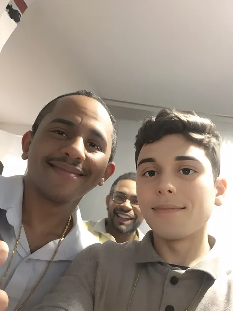 Homem negro com um homem branco aparentemente sorrindo e feliz