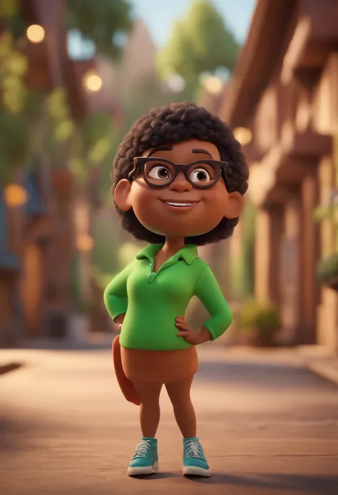 Cartoon character of a woman with black glasses and a green shirt, animation character, Caractere estilizado, animation style rendering, 3D estilizado, Arnold Maya render, 3 d render stylized, toon render keyshot, Personagem 3D, Personagem 3D, 3d rendering...