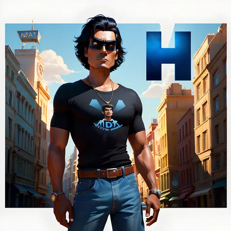 A square 3D Pixar movie poster in Disney style with the text "Leo Corporelle" dark man indigenous appearance short straight hair