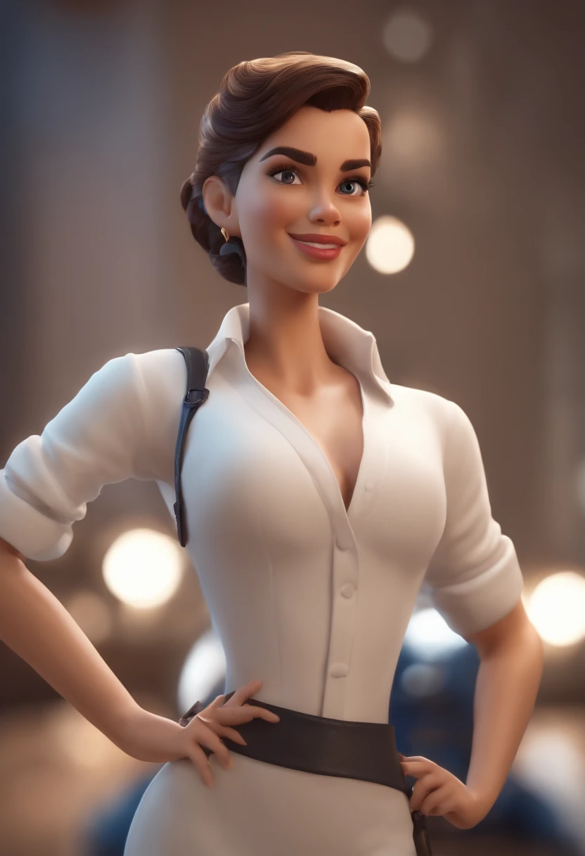 personagem dos desenhos animados de uma mulher com vestido azul de bolinhas brancas Mangas bufantes, animation character, Caractere estilizado, animation style rendering, 3D estilizado, Arnold Maya render, 3 d render stylized, toon render keyshot, Personag...