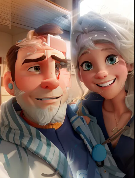 Closet up de Casal lindo, qualidade alta, mulher de olhos azuis e cabelos ruivos, homem de cabelo curto e sem barba, estilo pixar