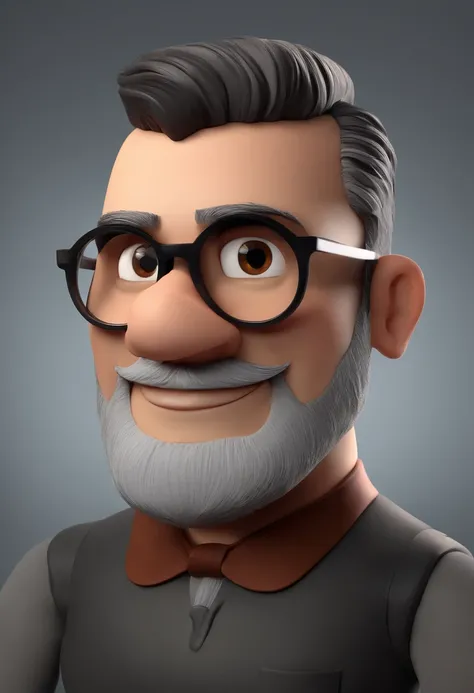 Cartoon character of a man with black glasses and a black polo shirt, cabelo liso, With beard and old school tattoo on his arm, animation character, Caractere estilizado, animation style rendering, 3D estilizado, Arnold Maya render, 3 d render stylized, to...