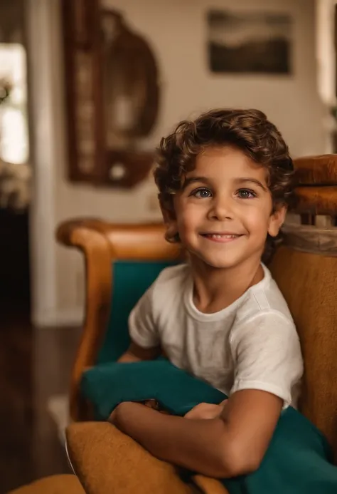 menino: Miguel, aproximadamente 6 anos de idade, cabelo curto estilo Disney, olhos castanhos e sorrisos. garoto: Bernardo, 4 anos, longos cabelos loiros e cacheados e olhos verdes. scenecy: Miguel and Giovana are in a cozy little house in the valley, ao fu...