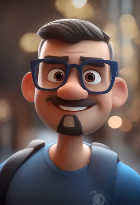 Cartoon character of a man with black glasses and a blue shirt, animation character, Caractere estilizado, animation style rendering, 3D estilizado, Arnold Maya render, 3 d render stylized, toon render keyshot, Personagem 3D, Personagem 3D, 3d rendering st...